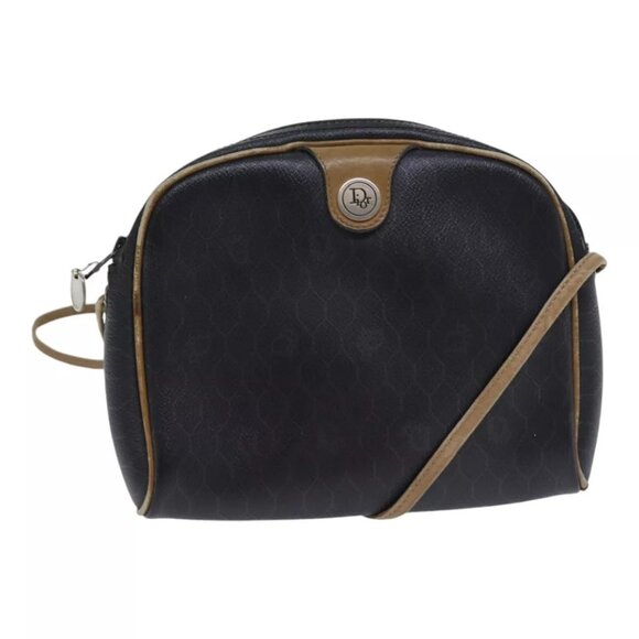 Christian Dior Honeycomb Canvas Shoulder Bag PVC Leather Black Auth 90814 - Picture 1 of 16